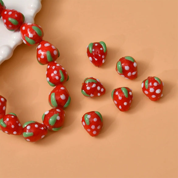 Wholesale Glass And Glaze Strawberry Plum Loose Beads Dripping Glue Handmade Earrings Accessories