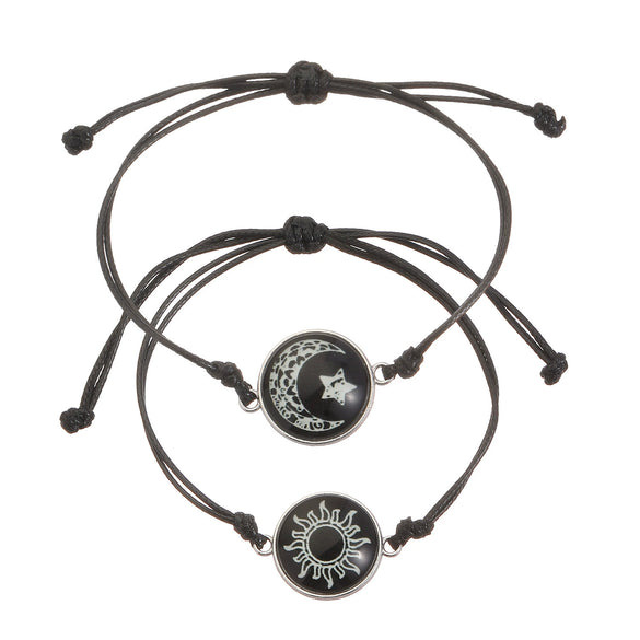 Wholesale Glass And Glazed Geometric And Star Shape Luminous Handwoven Couple Bracelet