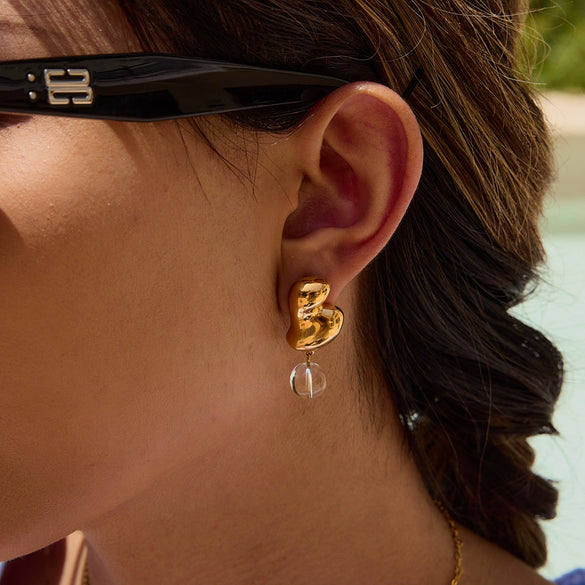 Wholesale Glass Bead Earrings Stainless Steel Geometric Design Electroplated For Women