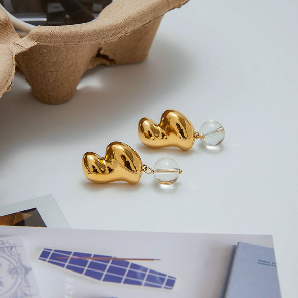 Wholesale Glass Bead Earrings Stainless Steel Geometric Design Electroplated For Women