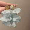 Wholesale Glass Flower Shaped Pleated Chiffon Tassel Earrings With Electroplating For Women
