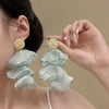 Wholesale Glass Flower Shaped Pleated Chiffon Tassel Earrings With Electroplating For Women