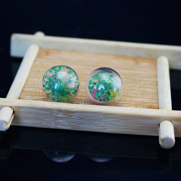 Wholesale Glass Glaze Dried Flower Drop Shape Geometric Earrings