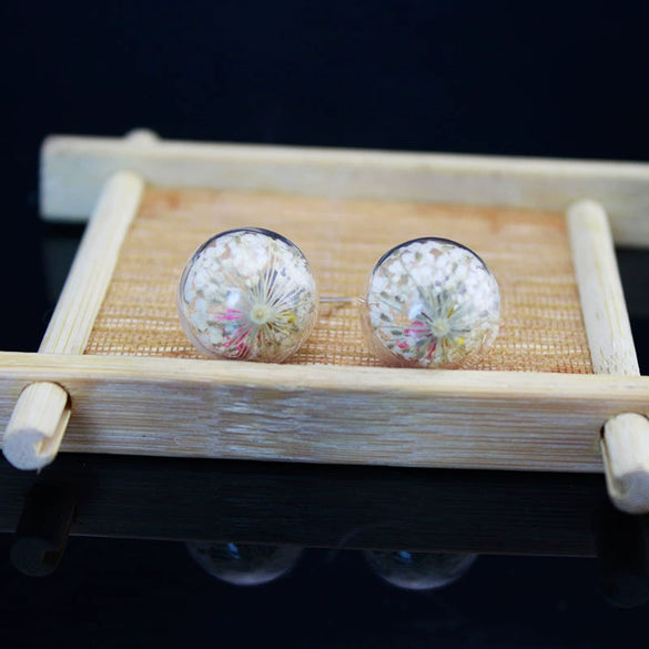 Wholesale Glass Glaze Dried Flower Drop Shape Geometric Earrings