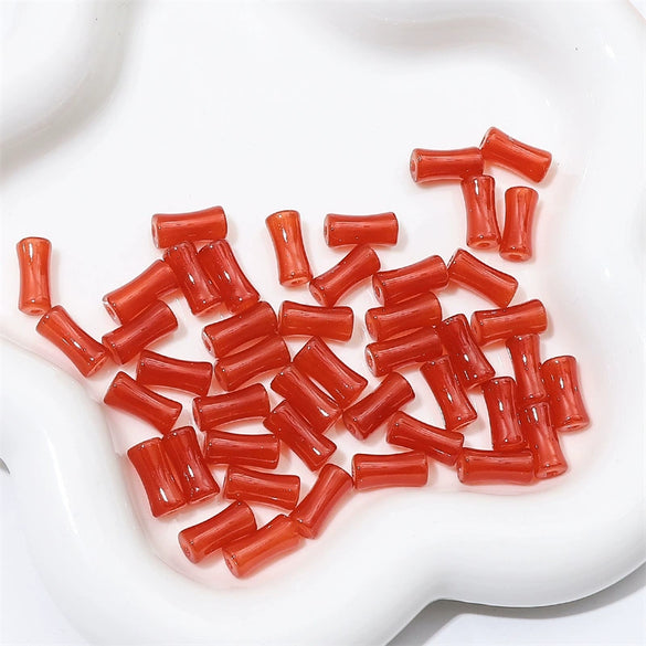 Wholesale Glass Glaze Handmade Bead String Jewelry Material For Bracelet Headdress Imitation Jade Straight Hole Bamboo Beads