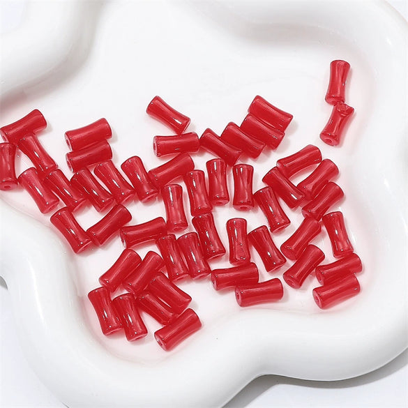 Wholesale Glass Glaze Handmade Bead String Jewelry Material For Bracelet Headdress Imitation Jade Straight Hole Bamboo Beads