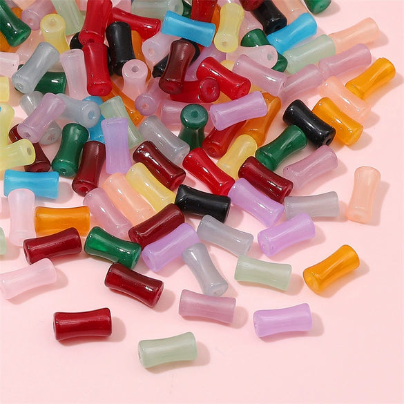 Wholesale Glass Glaze Handmade Bead String Jewelry Material For Bracelet Headdress Imitation Jade Straight Hole Bamboo Beads