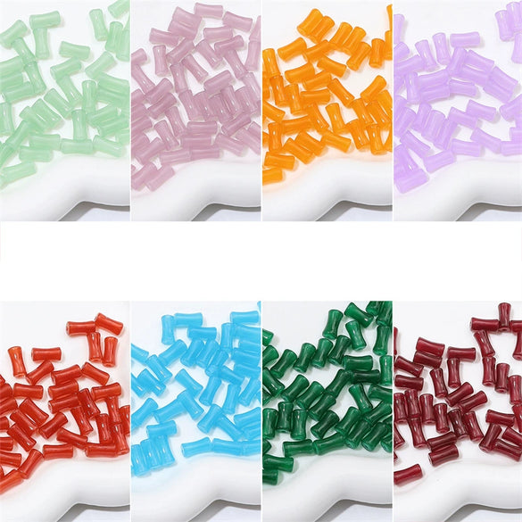 Wholesale Glass Glaze Handmade Bead String Jewelry Material For Bracelet Headdress Imitation Jade Straight Hole Bamboo Beads
