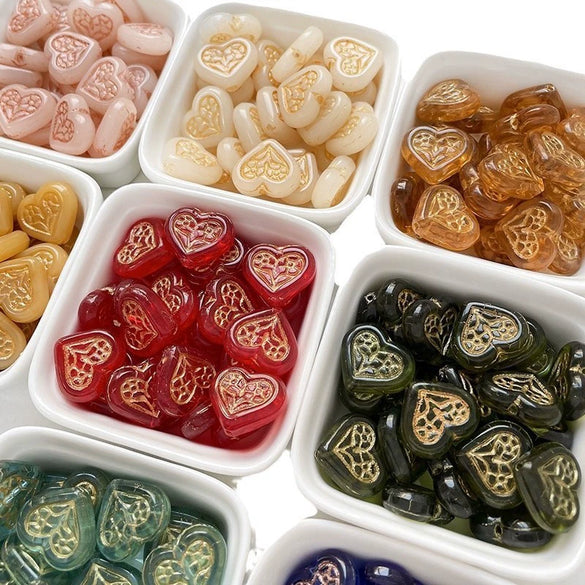 Wholesale Glass Glazed Handpainted Heart Beads For Diy Bracelet Necklace Accessories Environmentally Friendly Love Pattern