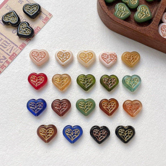 Wholesale Glass Glazed Handpainted Heart Beads For Diy Bracelet Necklace Accessories Environmentally Friendly Love Pattern