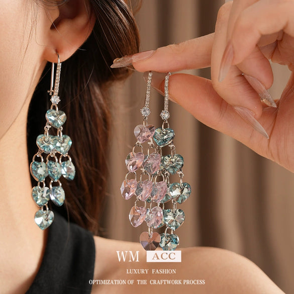 Wholesale Glass Glazed Heart Shape Zircon Earrings For Women Highend Forest Style