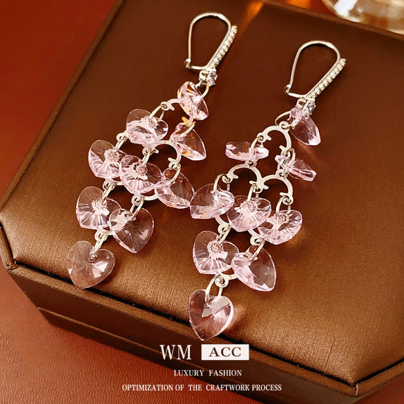 Wholesale Glass Glazed Heart Shape Zircon Earrings For Women Highend Forest Style