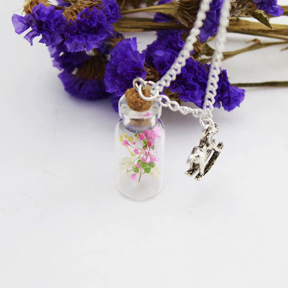 Wholesale Glass Jewelry Women's Water Wave Chain With Geometric Pattern And Drifting Bottle And Eternal Flower And Starry Daisy Pendant