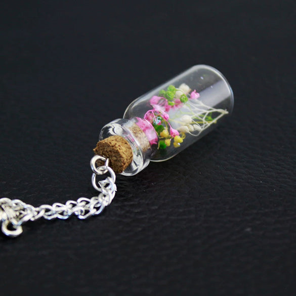 Wholesale Glass Jewelry Women's Water Wave Chain With Geometric Pattern And Drifting Bottle And Eternal Flower And Starry Daisy Pendant