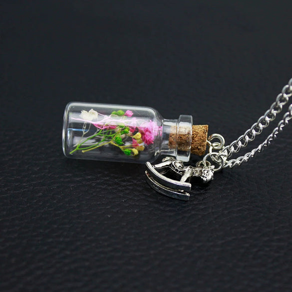 Wholesale Glass Jewelry Women's Water Wave Chain With Geometric Pattern And Drifting Bottle And Eternal Flower And Starry Daisy Pendant