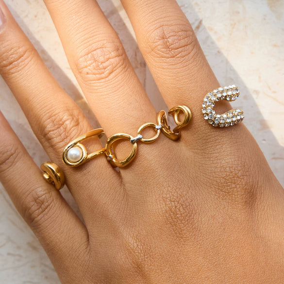 Wholesale Glass Pearl Ring In Geometric Shape Made Of Titanium Steel And Stainless Steel With Electroplating For Women