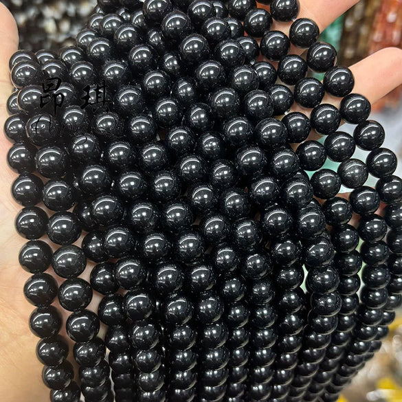 Wholesale Glass Round Loose Beads For Jewelry Polishing And Grinding Treatment Natural Black Gold Obsidian Look