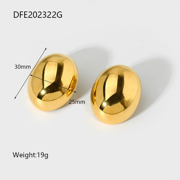 Wholesale Glossy Oval Geometric 18K Gold Plated Stainless Steel Earrings For Women