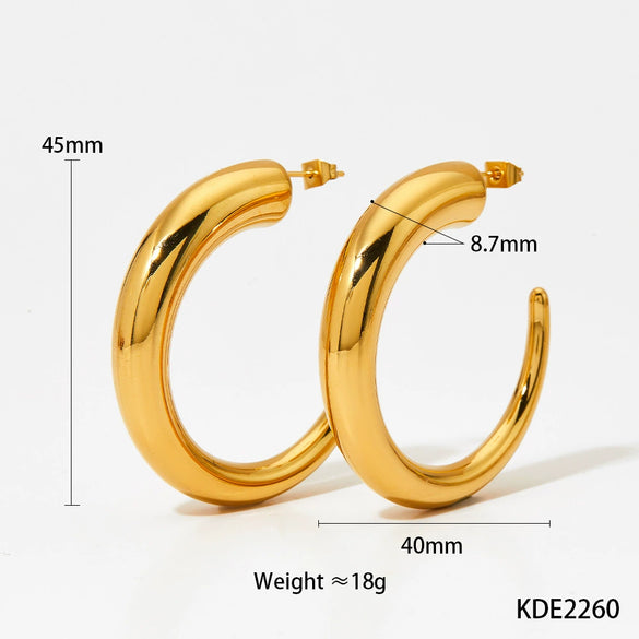 Wholesale Glossy Simple C Shaped Stainless Steel Gold Plated Geometric Earrings With Electroplating Treatment