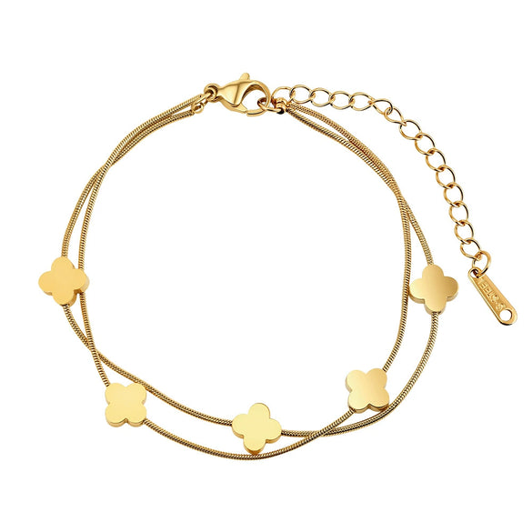 Wholesale Glowing Electroplated Stainless Steel Geometric Four Leaf Clover Double Layered Bracelet For Women