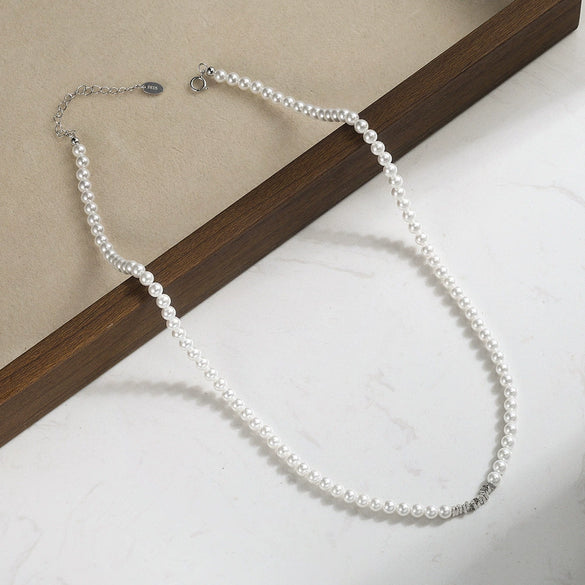 Wholesale Glowing French Style Light Luxury Minimalist Geometric S925 Silver Electroplated Pearl Necklace For Women