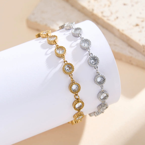 Wholesale Glowing Geometric Stainless Steel Zircon Crystal Adjustable Bracelet For Women With Vacuum Plating