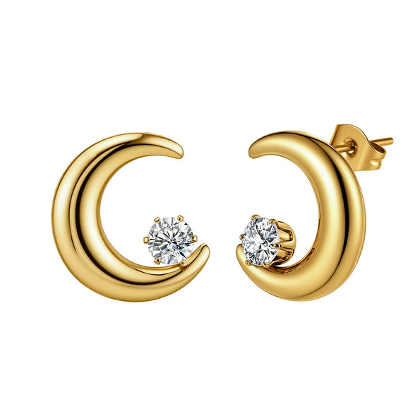 Wholesale Glowing Moon Zircon Geometric Electroplated Stainless Steel Earrings For Women