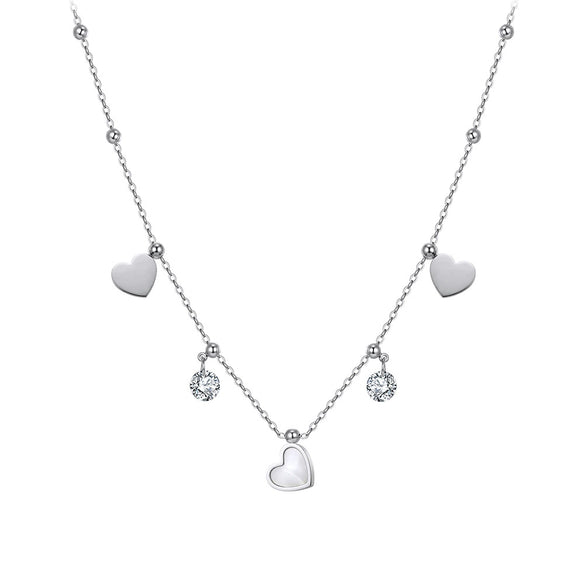 Wholesale Glowing Stainless Steel Geometric Heartshaped Zircon Tassel Clavicle Necklace For Women With Electroplating And Calendering Chain