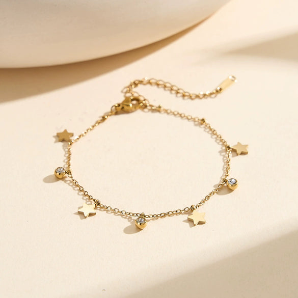 Wholesale Glowing Star Anklet For Women Simple Geometric Stainless Steel Jewelry With Moon Design