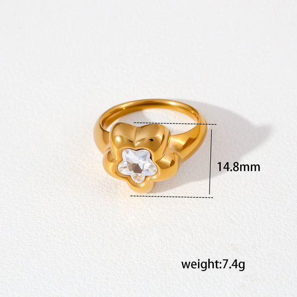 Wholesale Gold Electroplated Flower Shape Zircon Ring Unisex Trendy Ins Style Accessories