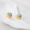 Wholesale Gold Electroplated Stainless Steel Geometric Earrings With Natural Stone Inlays For Women