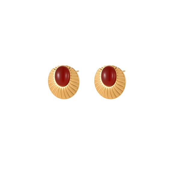 Wholesale Gold Electroplated Stainless Steel Geometric Earrings With Natural Stone Inlays For Women