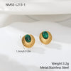 Wholesale Gold Electroplated Stainless Steel Geometric Earrings With Natural Stone Inlays For Women