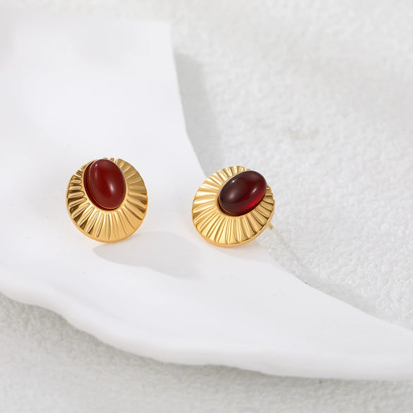 Wholesale Gold Electroplated Stainless Steel Geometric Earrings With Natural Stone Inlays For Women