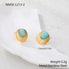 Wholesale Gold Electroplated Stainless Steel Geometric Earrings With Natural Stone Inlays For Women