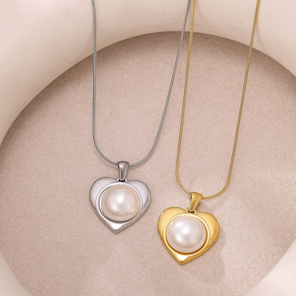 Wholesale Gold Electroplated Stainless Steel Heart Pendant Necklace With Cross Chain For Unisex