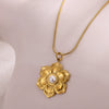 Wholesale Gold Electroplated Stainless Steel Hollow Flower Pendant Necklace With Cross Chain For Unisex