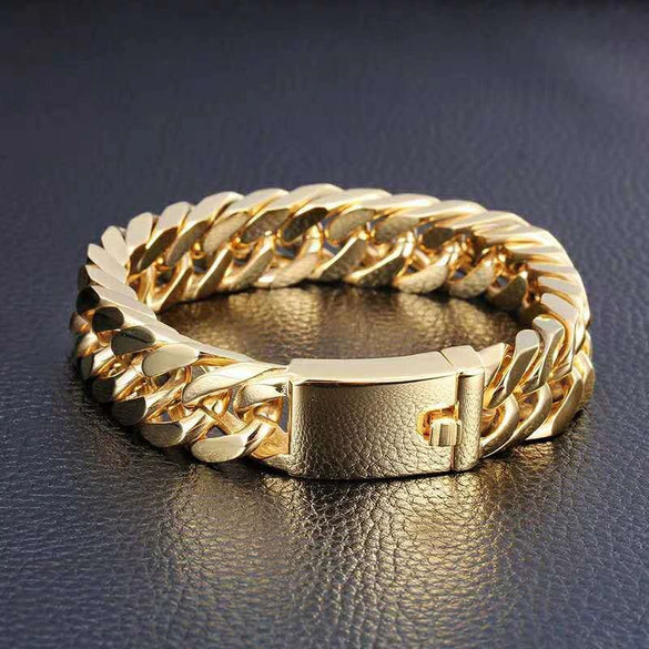Wholesale Gold Plated Alloy Geometric Double Buckle Electroplated Men's Bracelet Jewelry