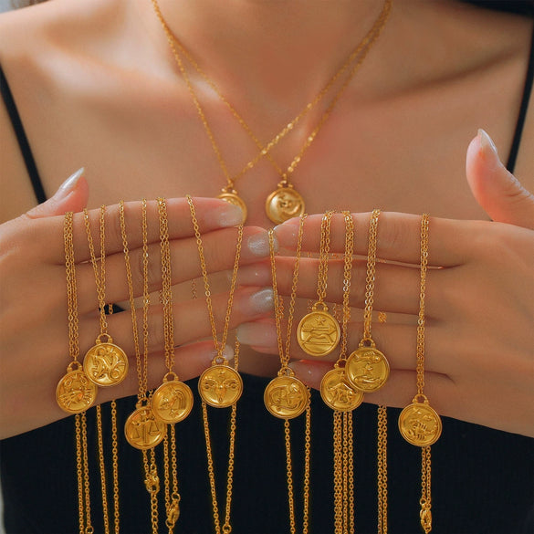 Wholesale Gold Plated Constellation Geometric Pattern Titanium Steel Pendant Necklace For Women