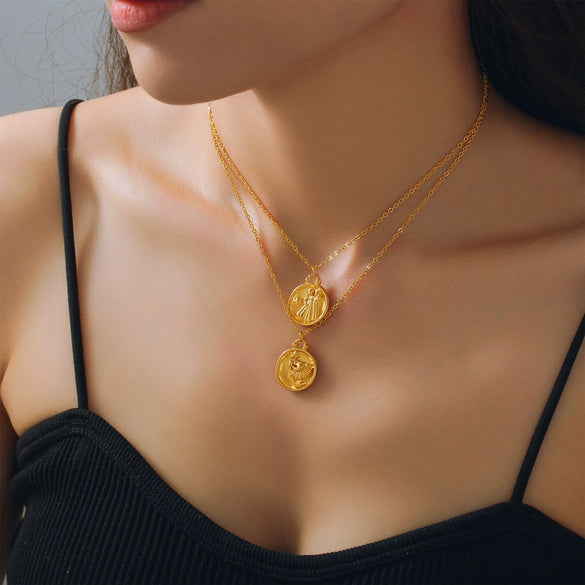 Wholesale Gold Plated Constellation Geometric Pattern Titanium Steel Pendant Necklace For Women