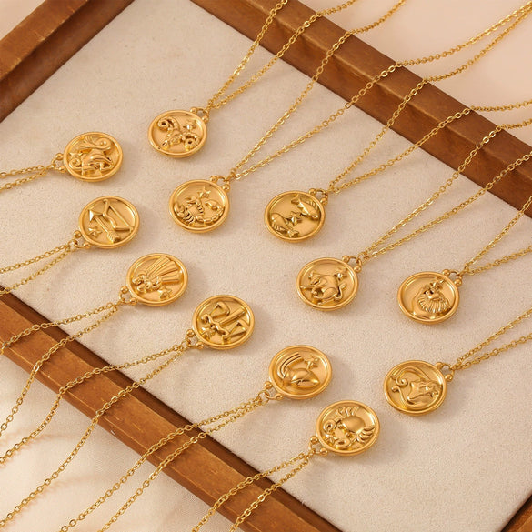 Wholesale Gold Plated Constellation Geometric Pattern Titanium Steel Pendant Necklace For Women