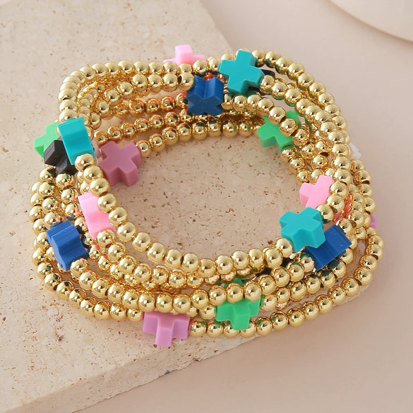 Wholesale Gold Plated Copper Cross Elastic Bracelet Jewelry For Unisex And Women