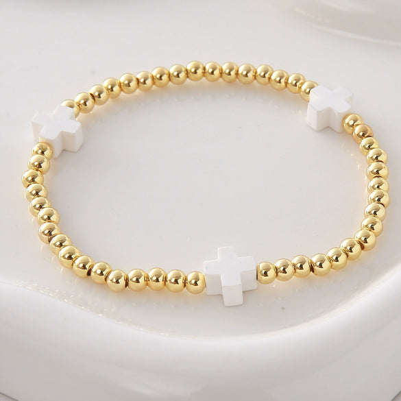 Wholesale Gold Plated Copper Cross Elastic Bracelet Jewelry For Unisex And Women