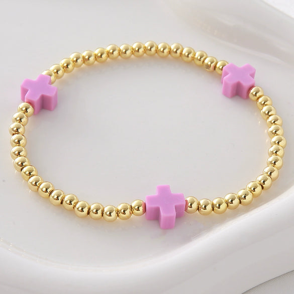 Wholesale Gold Plated Copper Cross Elastic Bracelet Jewelry For Unisex And Women