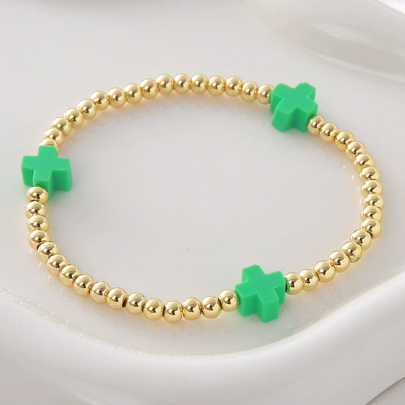 Wholesale Gold Plated Copper Cross Elastic Bracelet Jewelry For Unisex And Women