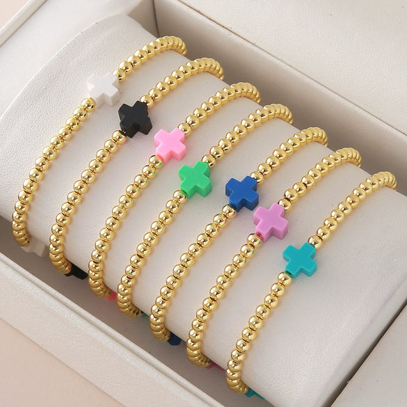 Wholesale Gold Plated Copper Cross Elastic Bracelet Jewelry For Unisex And Women