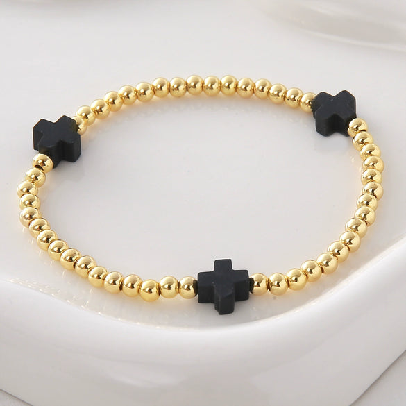 Wholesale Gold Plated Copper Cross Elastic Bracelet Jewelry For Unisex And Women