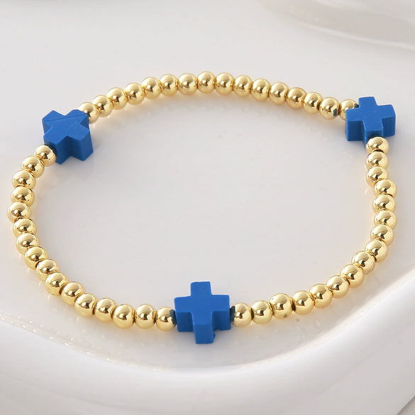 Wholesale Gold Plated Copper Cross Elastic Bracelet Jewelry For Unisex And Women