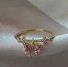 Wholesale Gold Plated Copper Fashion Retro Cute Sweet Style Pink Heart Shaped Butterfly Flower Opening Ring For Women