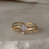 Wholesale Gold Plated Copper Fashion Retro Cute Sweet Style Pink Heart Shaped Butterfly Flower Opening Ring For Women